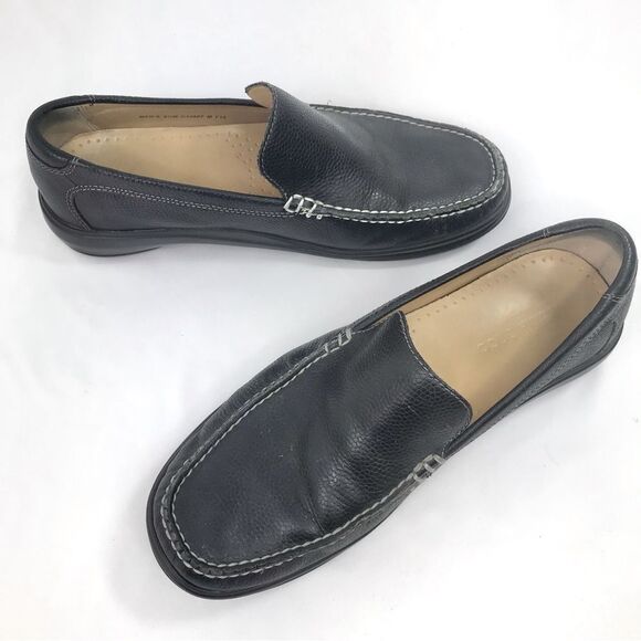 Cole Haan Black Leather Exposed Stitch Classic Slip On Driving Loafers - Picture 3 of 13